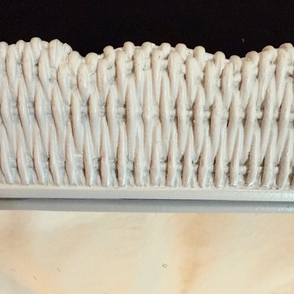 White Wicker Look Rectangular Mirror Tray Cottagecore